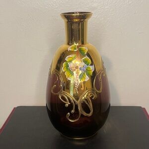 Bohemian Czech Art Glass Moser Style‎ Amethyst Floral Decanter (No Stopper)